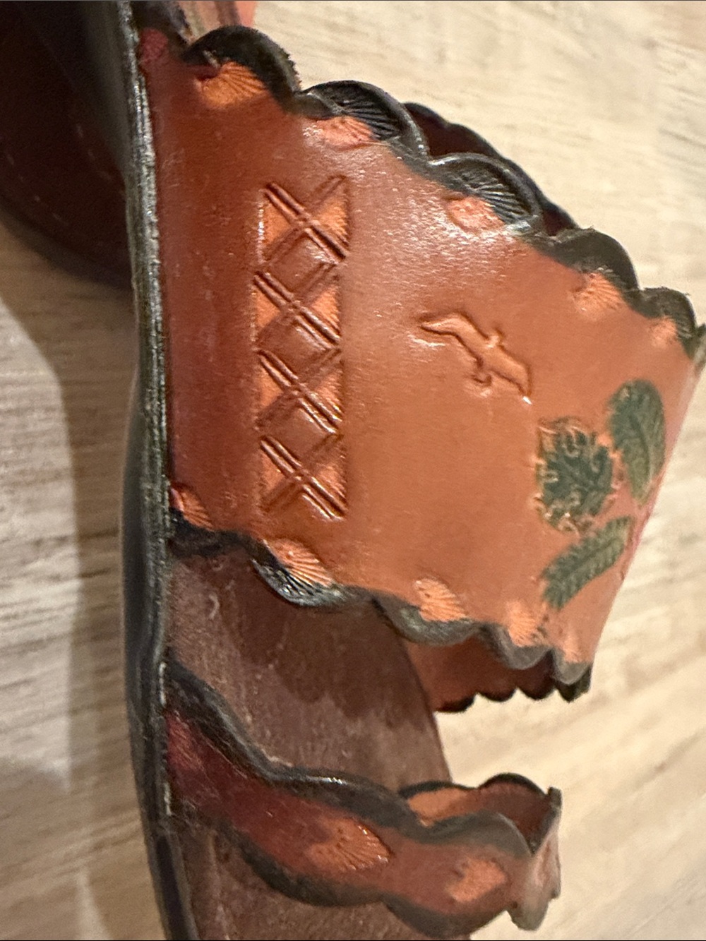 Brown Leather Floral Slide Sandals with Red Rose Detail - Picture 10 of 12